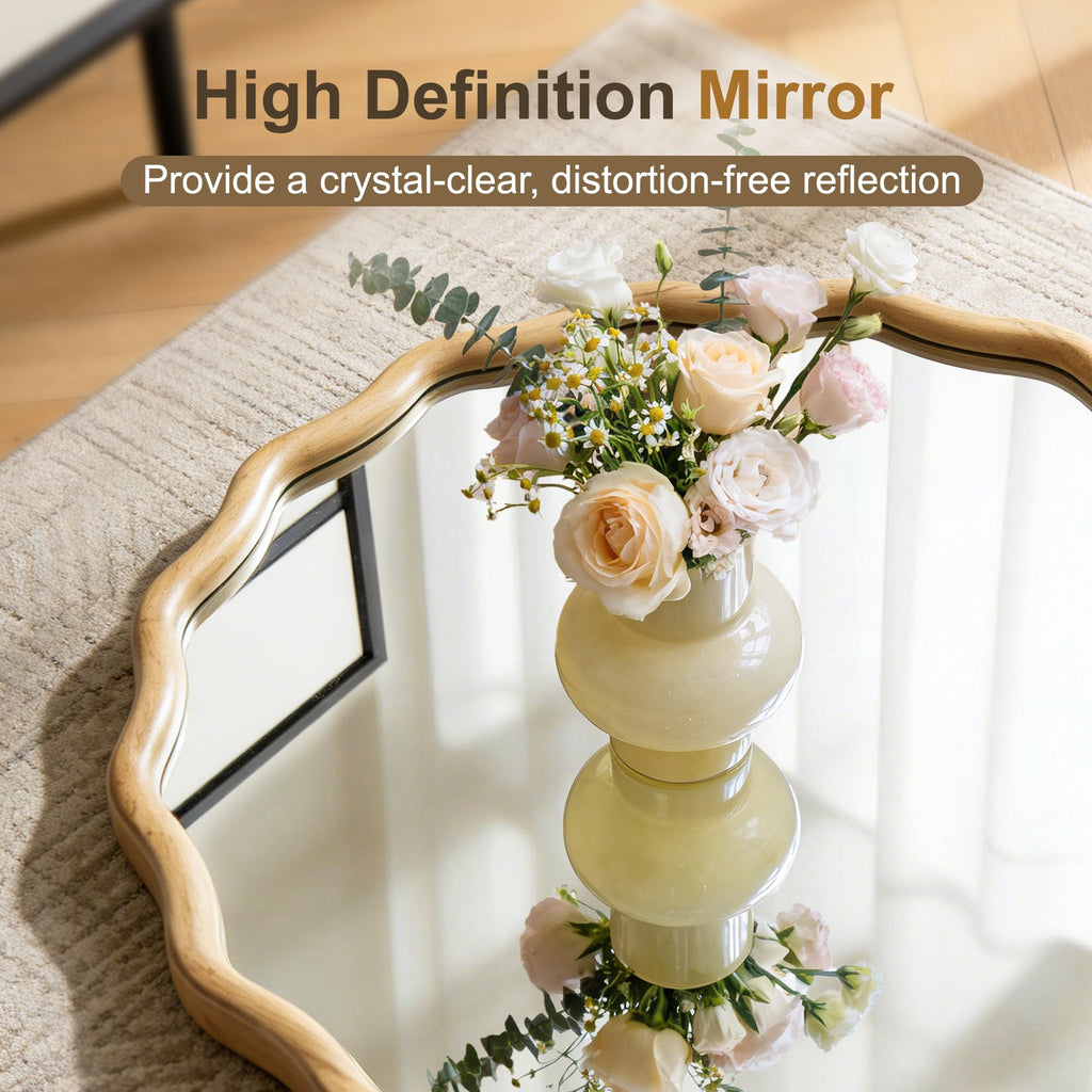 Round Wavy Wall Mirror, 36" Circle Boho Scalloped Mirror