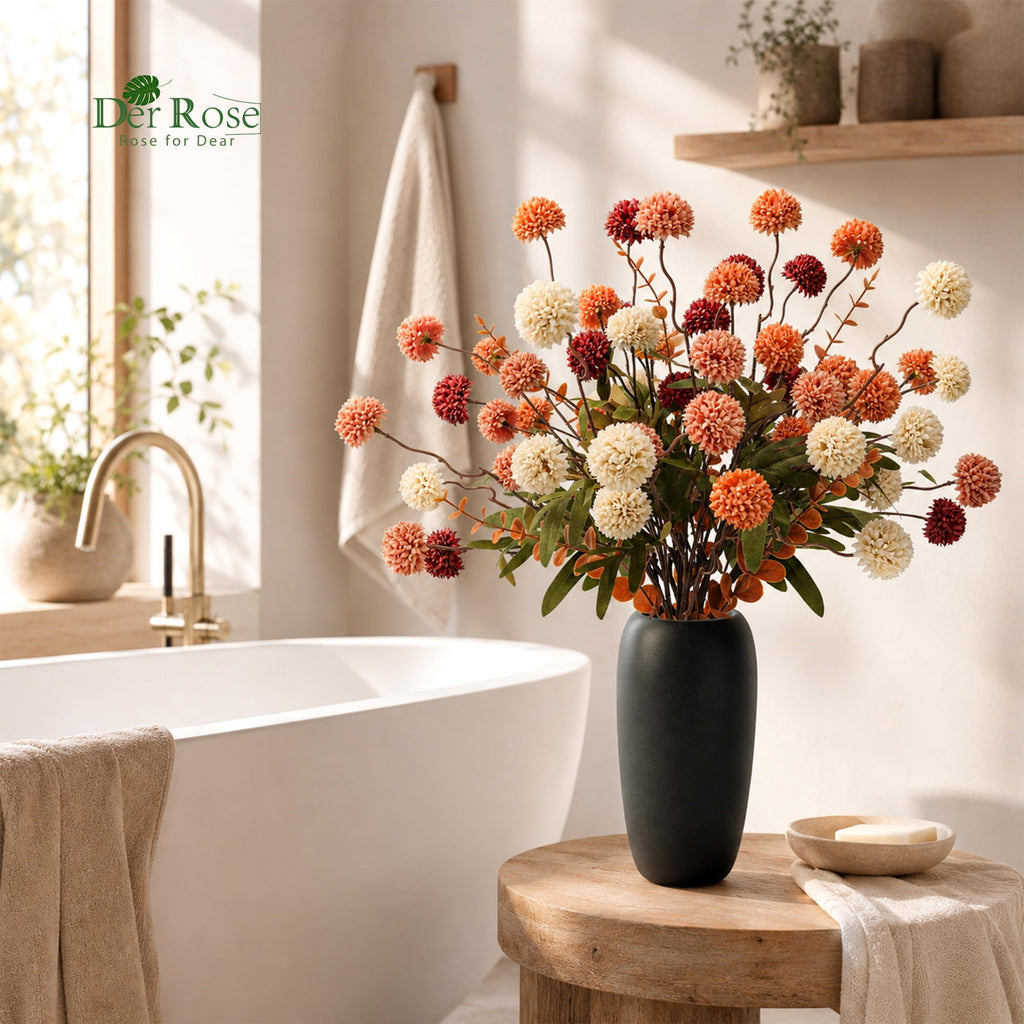 Fall Artificial Flowers with Vase, 18 Pcs Silk Mums Decor