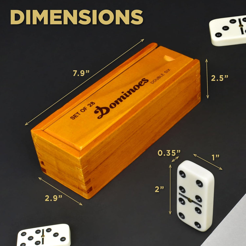 Dominos Set for Adults, Double 6 Dominoes Set with 28 Tiles in Wooden Case, Classic Dominoes, Family Board Game