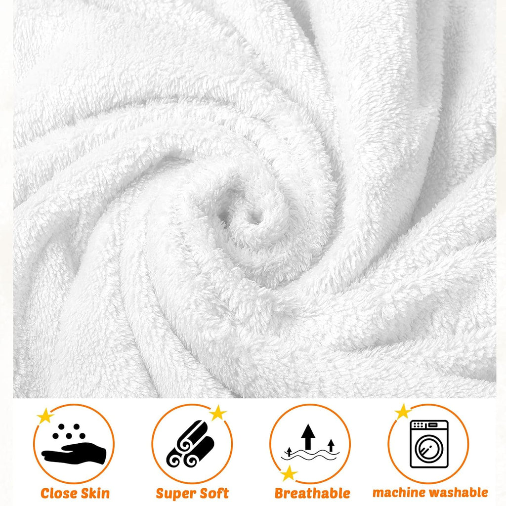 4 Pack Soft 100% Coral Fleece Hooded Baby Bath Towels, White