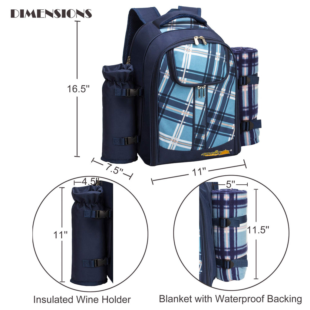 Backpack, 2-Person with Blanket & Wine, Family & Lovers Gift, Blue