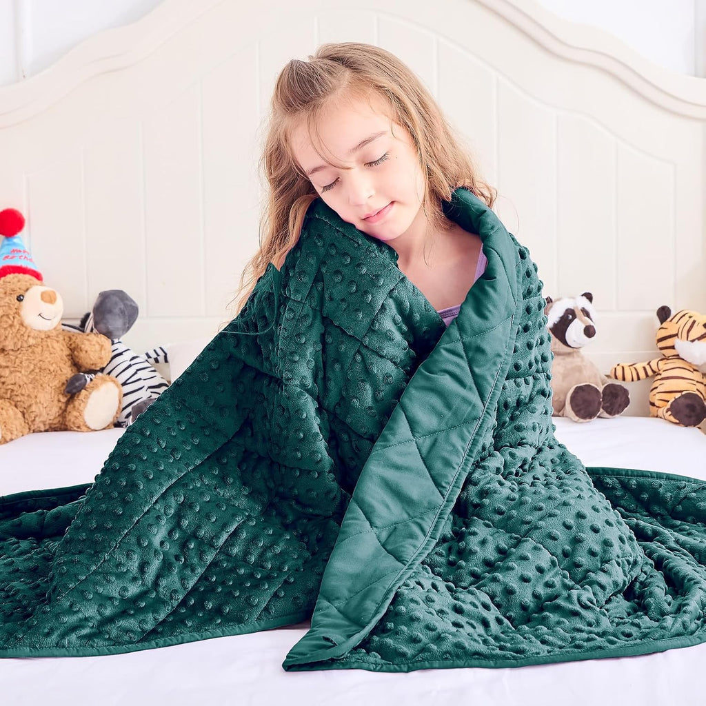 Green Weighted Blanket 7lbs, 40"x60", Breathable Cooling Minky Heavy Throw Blanket for 60-90lbs, Soft Winter Thick