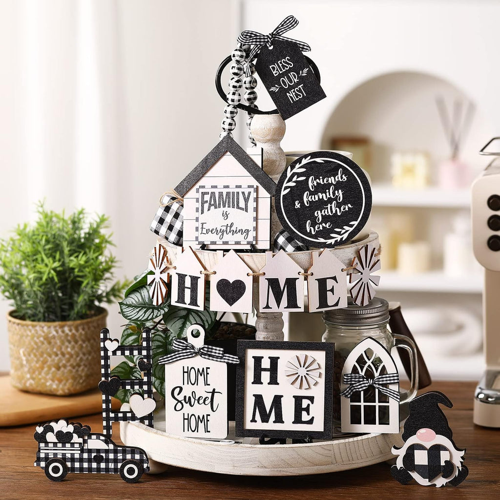 Summer Tiered Tray Decor Home Wooden Sign Set - Set of 15