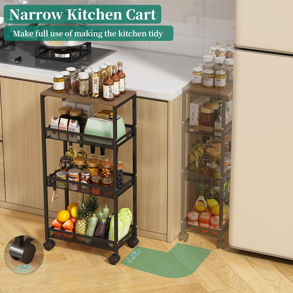 4-Tier Slim Utility Rolling Laundry Cart with Wheels, Easy to Assemble