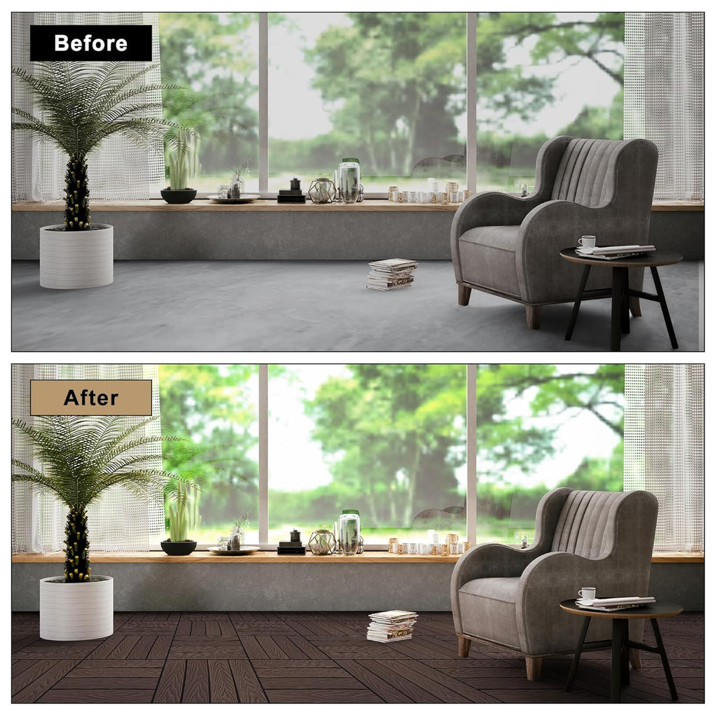 Composite Interlocking Deck Tiles Outdoor, 12"x12" Waterproof Decking Tiles Outdoor, Straight Grain Outdoor Deck Tiles