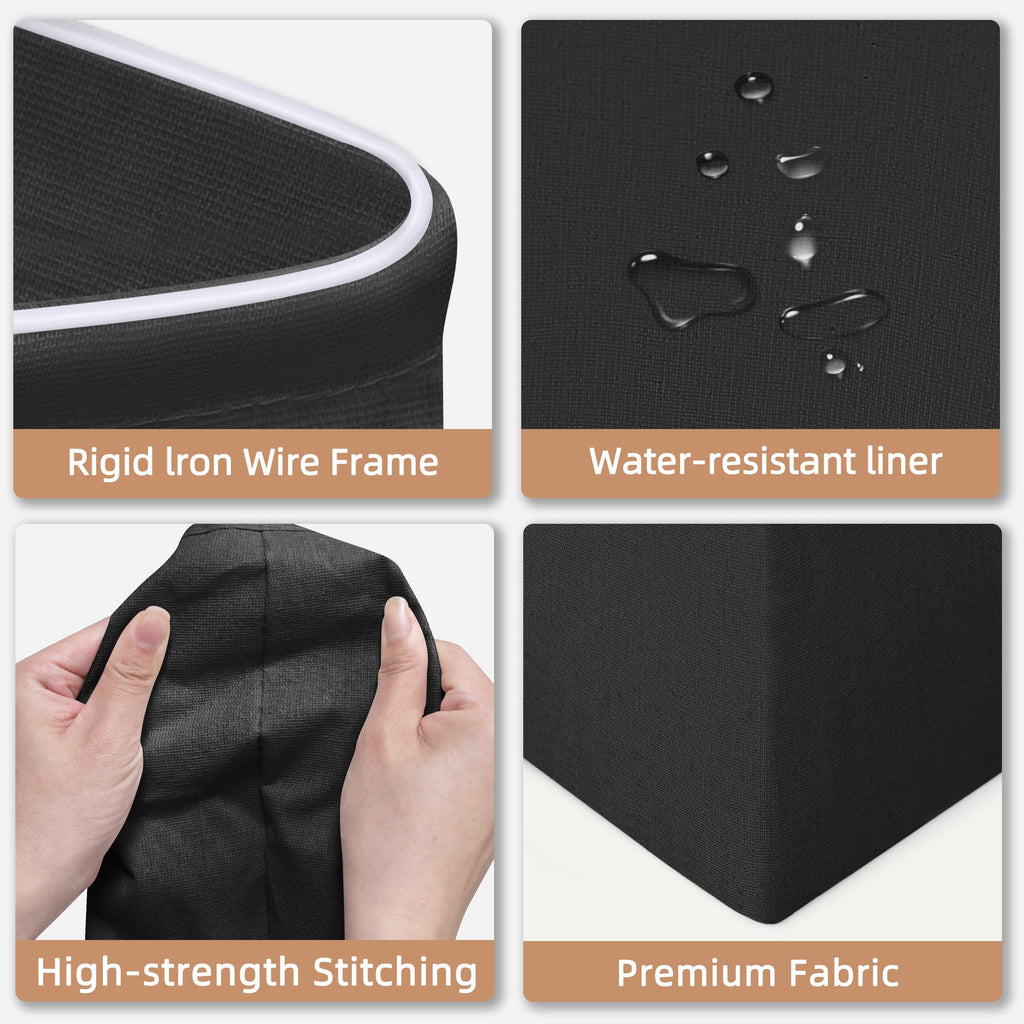 3-Pack Collapsible Laundry Hamper with Bamboo Handles, Black