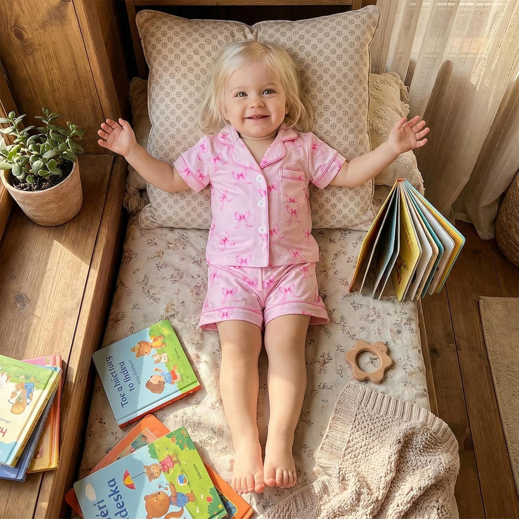 Toddler Baby Girl Pajamas Set Summer Floral Short Sleeve Button Down Shirt Top and Shorts 2pcs Pjs Sets Sleepwear