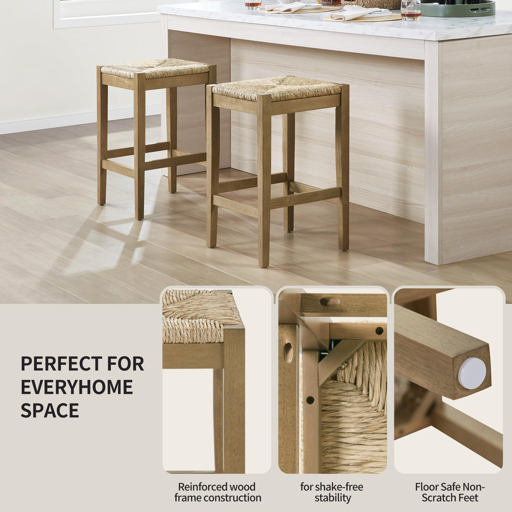 26-Inch Backless Seagrass Counter Stools Set of 2
