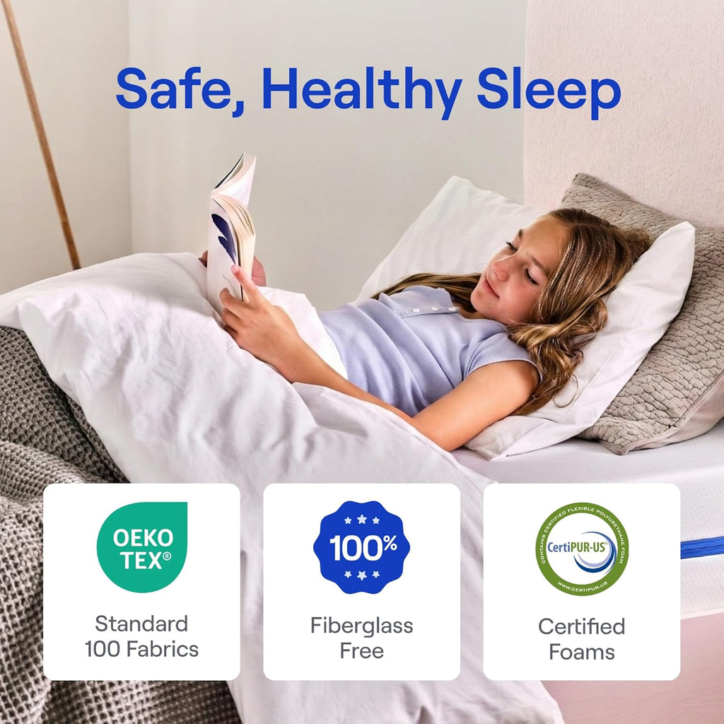 Kids 8" Full Memory Foam Mattress, 2-Side Design, Ages 3-12+ | Pressure Relieving Memory Foam, Fiberglass Free
