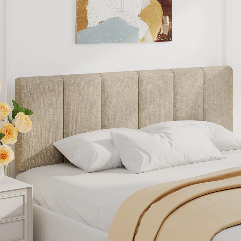 Upholstered Queen Headboard Only, Modern Linen Head Board for Queen Bed Adjustable Height Headboards Oatmeal