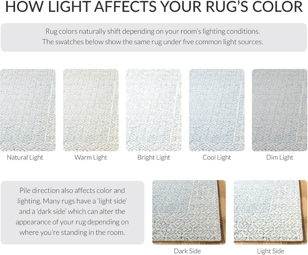 Area Rug 8x10 - Abstract Collection - Large - Blue & Ivory, Handmade Wool, Ideal, Dining Space (ABT342N)