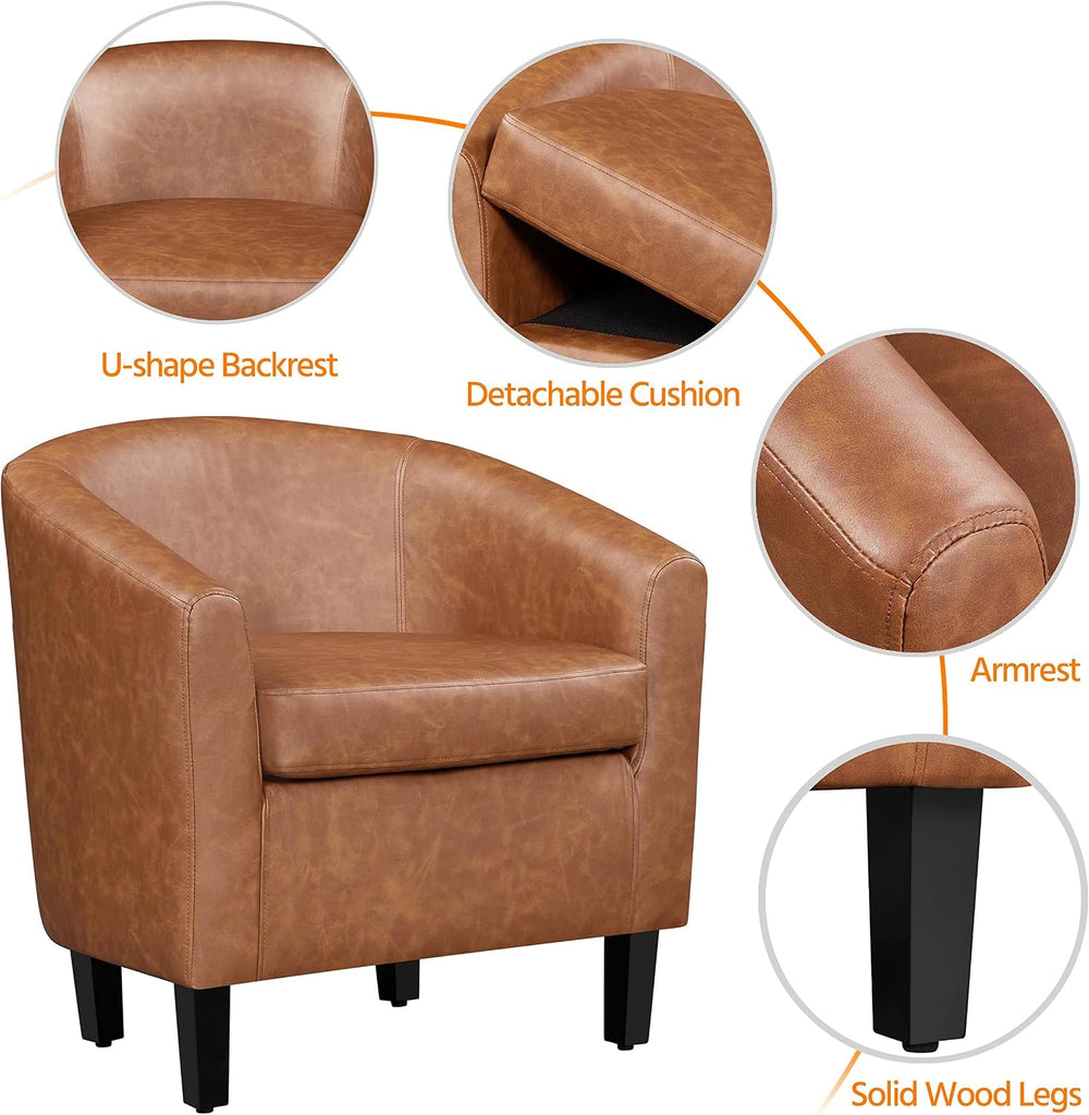 Accent Chairs, Faux Leather Barrel Armchairs Brown - Set of 2