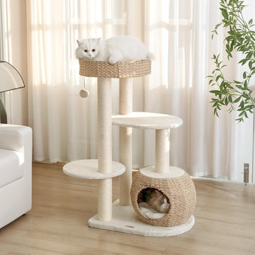 Modern Cat Tree, Hand-Woven Condo & Top Perch, cat Houses & Condos