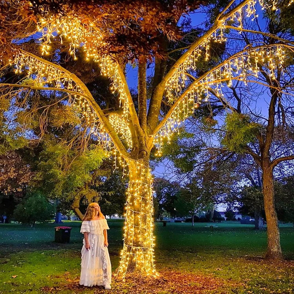 132ft Icicle Lights for Outside - 1280 LED Christmas Lights Warm White