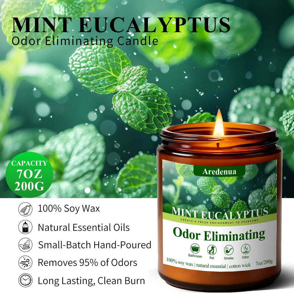 Mint Eucalyptus Odor Eliminating Candles, 7 oz Soy Scented Candle