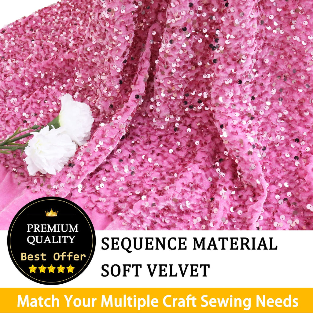 Pink Sequin Fabric 5 Yards Sequin Velvet Fabric by The Yard Shimmer Sequence Fabrics for Sewing Clothes Reversible