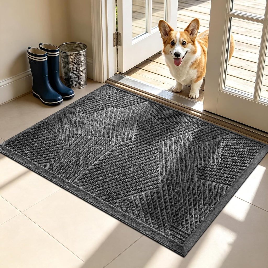 Heavy Duty Indoor Door Mat 24x36, Premium Geometric Entrance Mat with Non-Slip Rubber Backing, Large Low-Profile