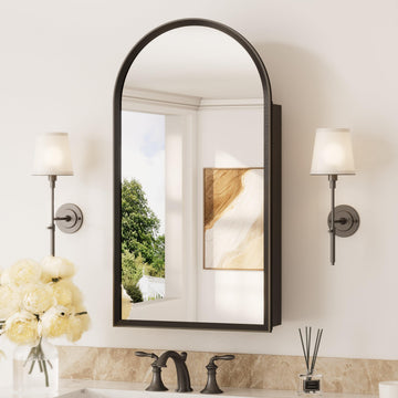 Black Medicine Cabinet with Mirror 16"x30", Arched Wall Cabinet