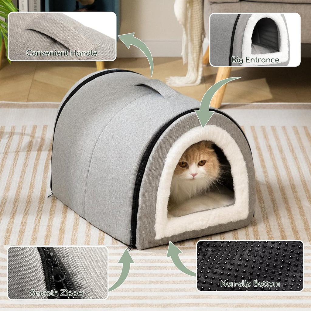 Cat Bed Cave for Indoor Cats for Pets up to 20 lbs, Gray