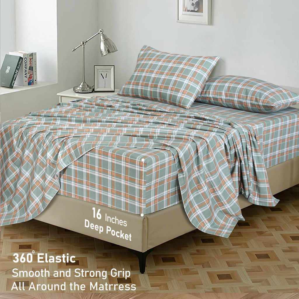 100% Organic Cotton Flannel Sheets Queen Size Bed Set, Spruce Blue