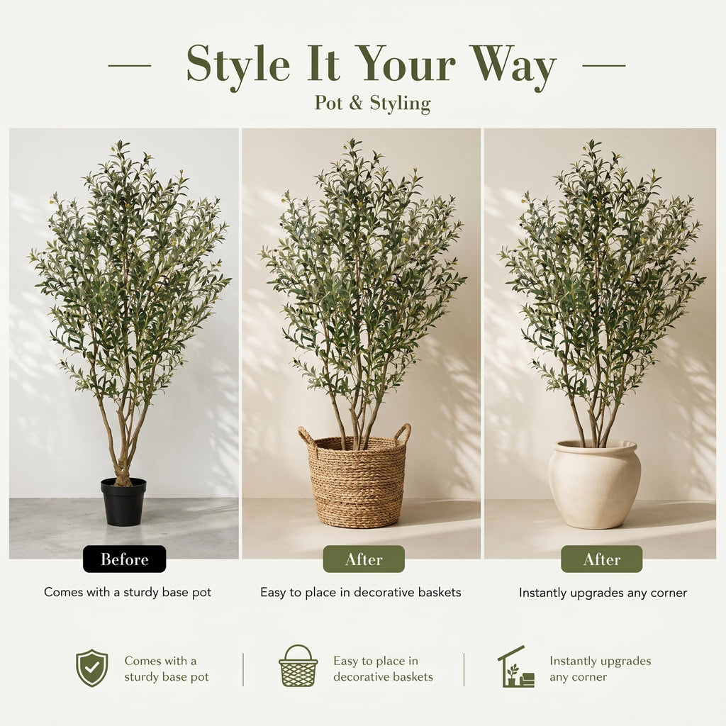 8FT Artificial Olive Tree, Faux Olive Tree with Realistic Leaves and Olive Fruits, Tall Fake Olive Tree for Indoor