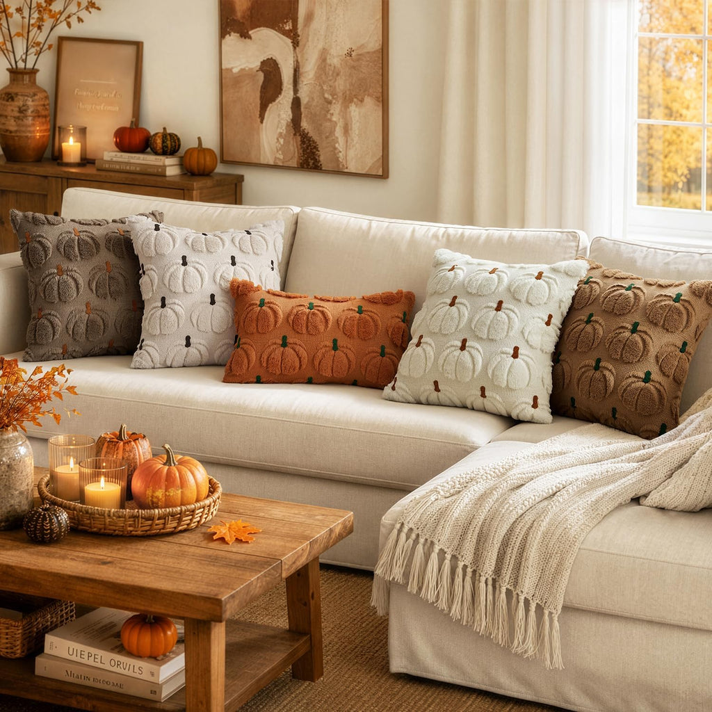 Fall Pumpkin Pillow Covers Fall Decor Beige Pumpkin 18x18 - Set of 2