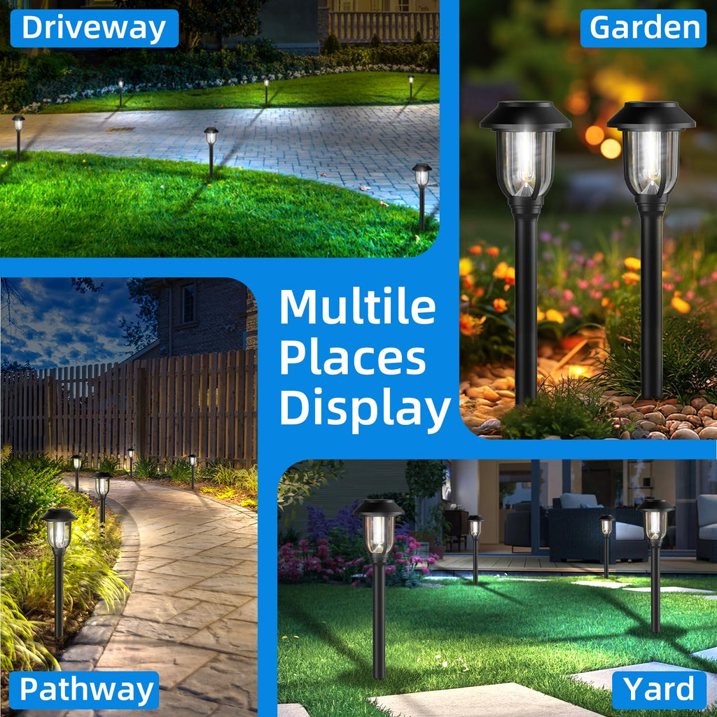 12 Pack Solar Lights Outdoor, 6000K Bright Solar Pathway Lights for Outside, Auto On/Off Waterproof Solar