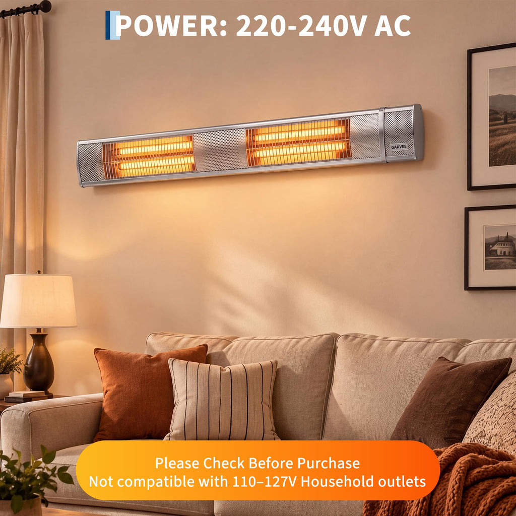 Infrared Electric Patio Heater, Wall Mounted Outdoor Heater