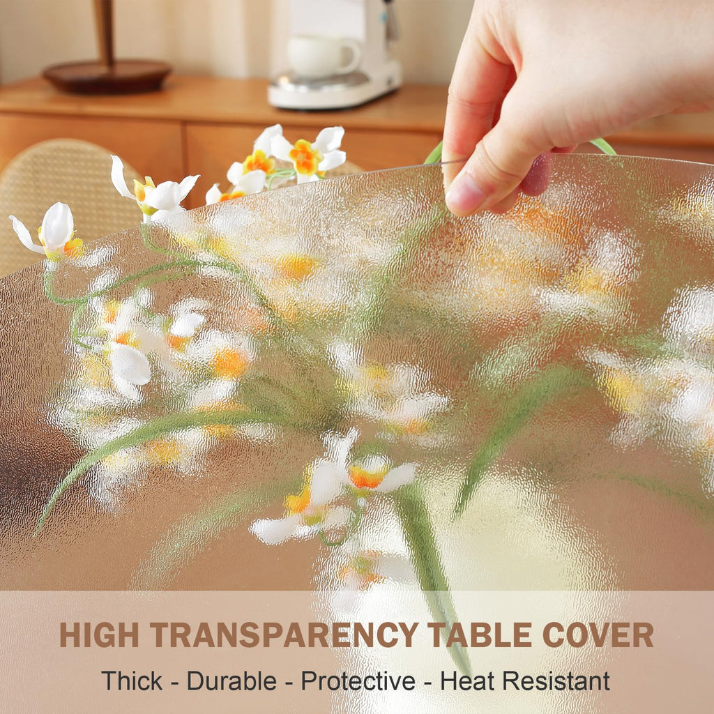 Round Frosted Table Cover Protector 35 Inch, 2mm Thick Table Protector, Waterproof Plastic Cover PVC Vinyl