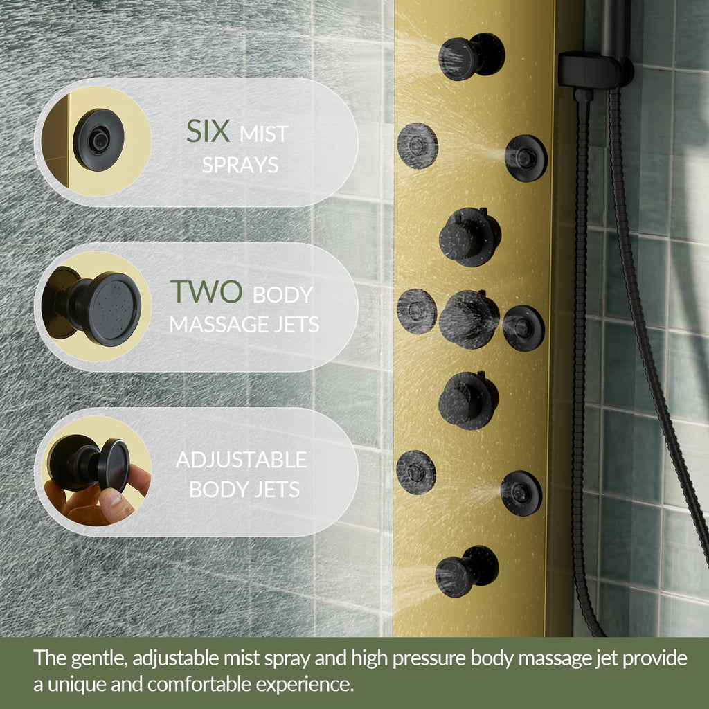 Brushed Gold Shower Panel Tower System 5 In 1 Stainless Steel Shower Tower