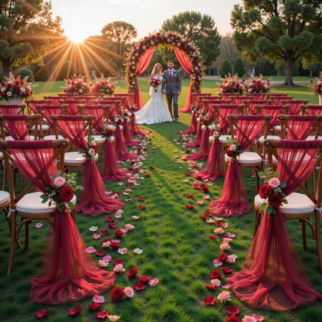 Burgundy Wedding Arch Draping Fabric, 2 Packs 29" x 20FT Sheer Fabric Arch Drapery Curtain Backdrop Ceiling Drapes