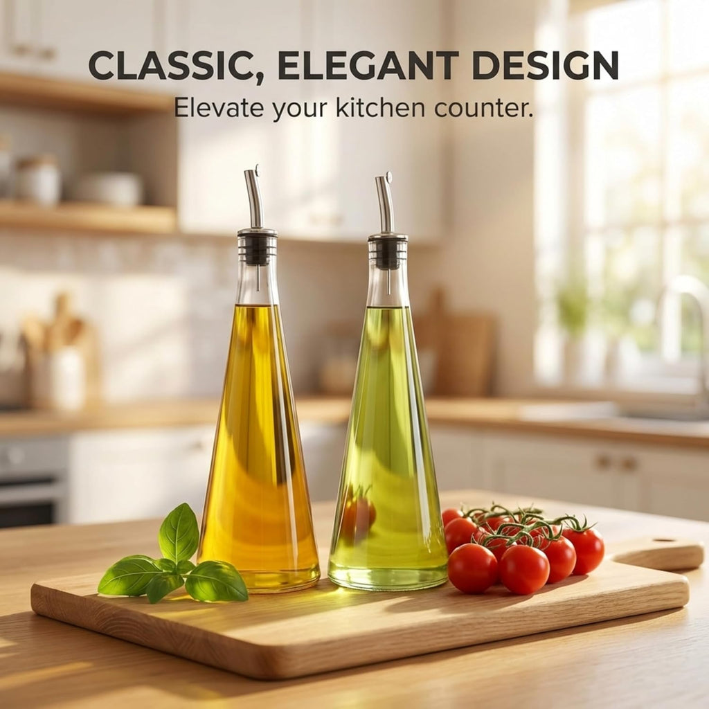 Olive Oil and Vinegar Dispenser Bottles -Glass and Stainless Steel - Set of 2