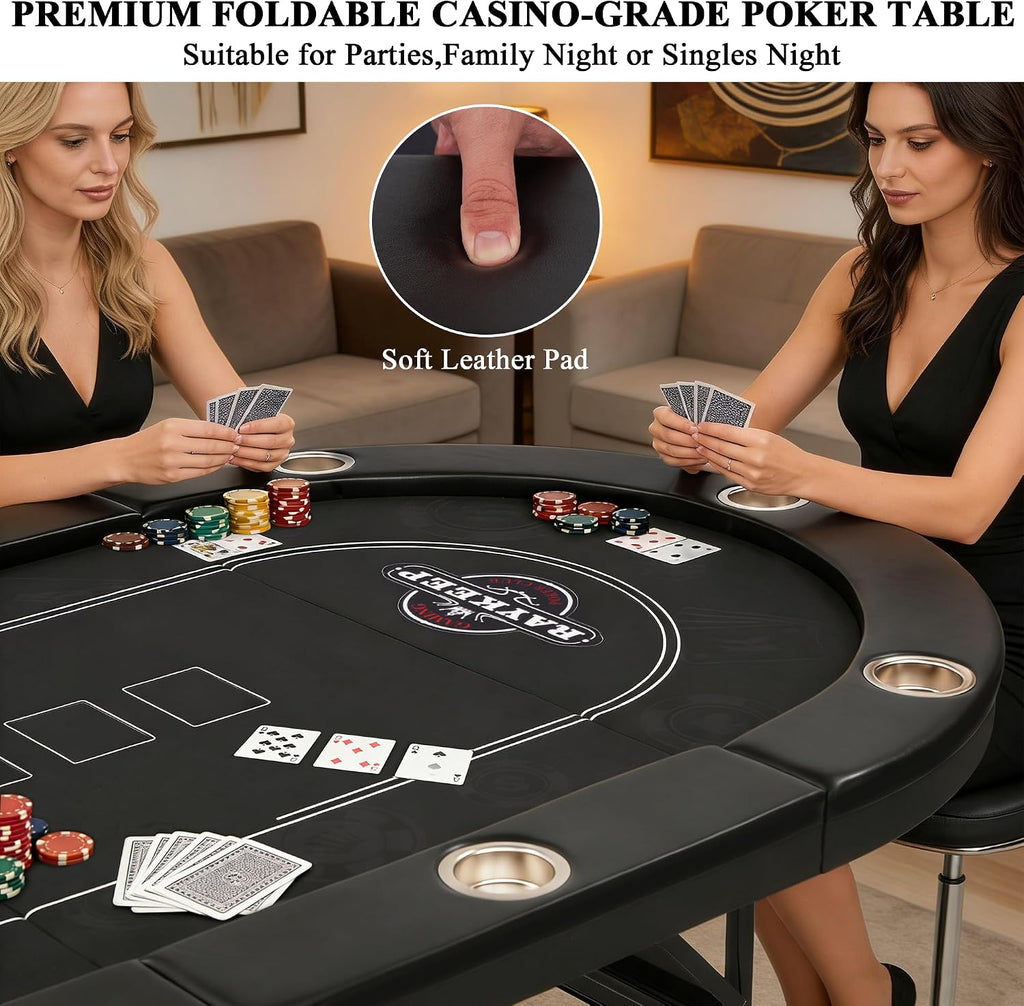 84" Poker Table for 10 Players, Foldable Texas Holdem Table with Padded Rails & 10 Cup Holders, Portable Casino Board