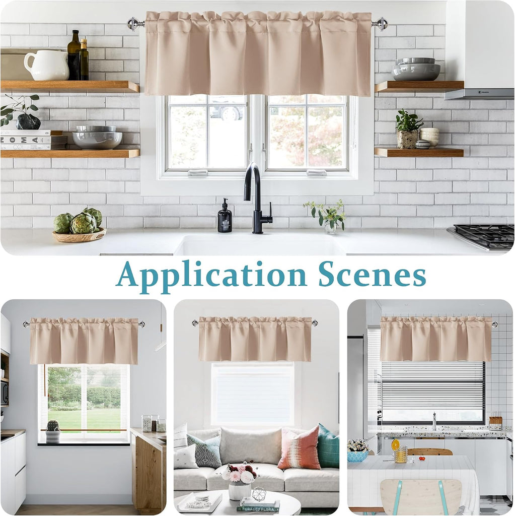 Beige Valances for Windows Rod Pocket Room Darkening Small Window Curtains , 52" W x 18" L, 1 Panel
