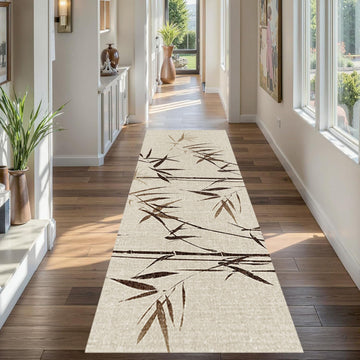 Zen Rugs, 1.3x7ft, Traditional Minimalist Ink Painting Zen Decor Bamboo Leaf Runner Rug, Classical Ultra-Thin