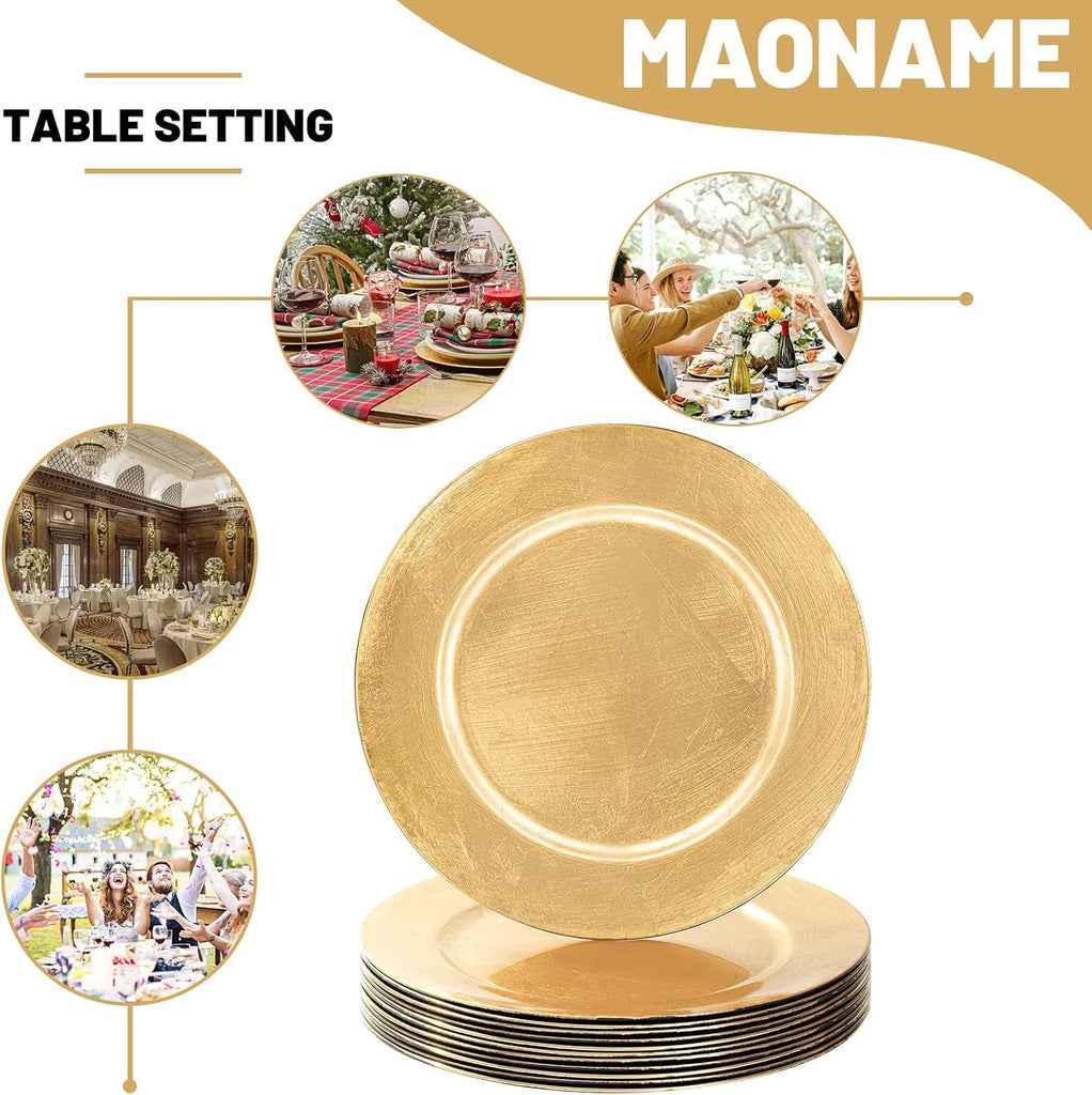 Foil Gold Charger Plates, 13" Round Beaded Plate Chargers - Set of 12