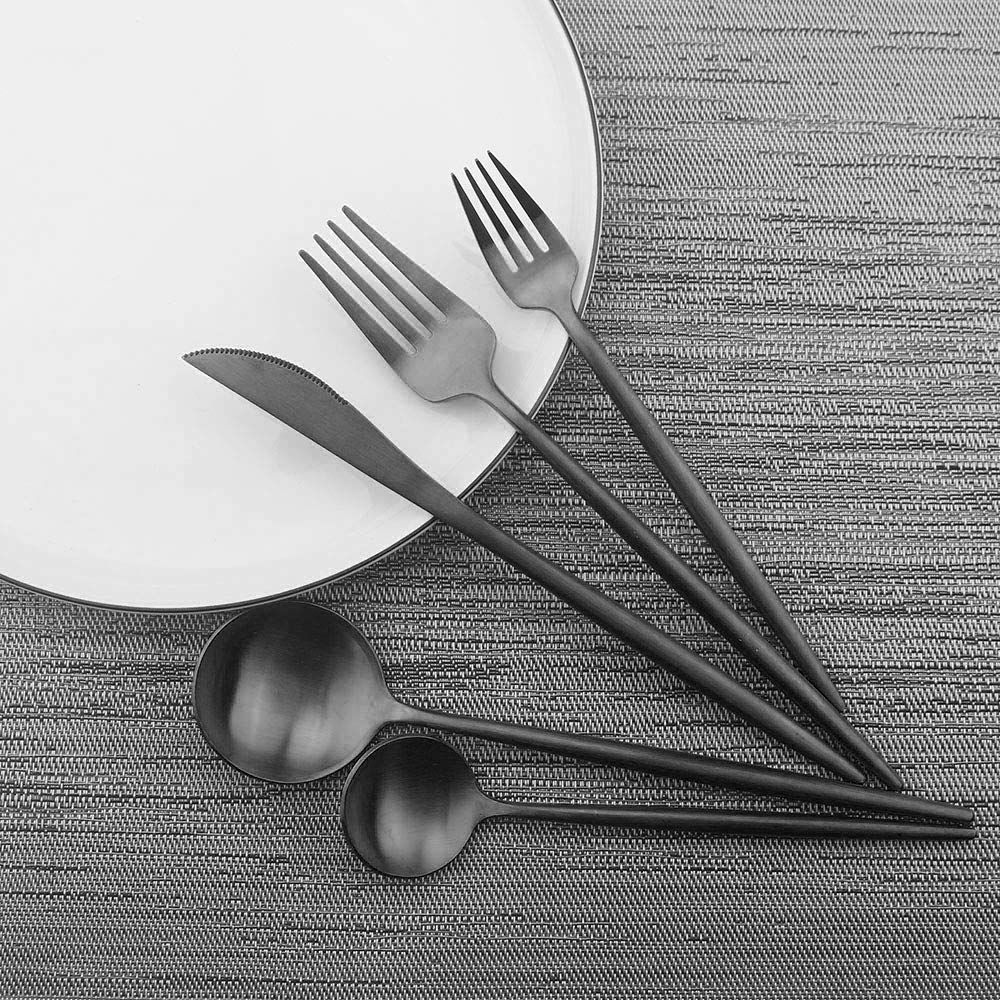 Luxury Black Flatware, Silverware Sets, 6-pieces Elegant Cute 18/10 Stainless Steel Silverware Set for Eating Home