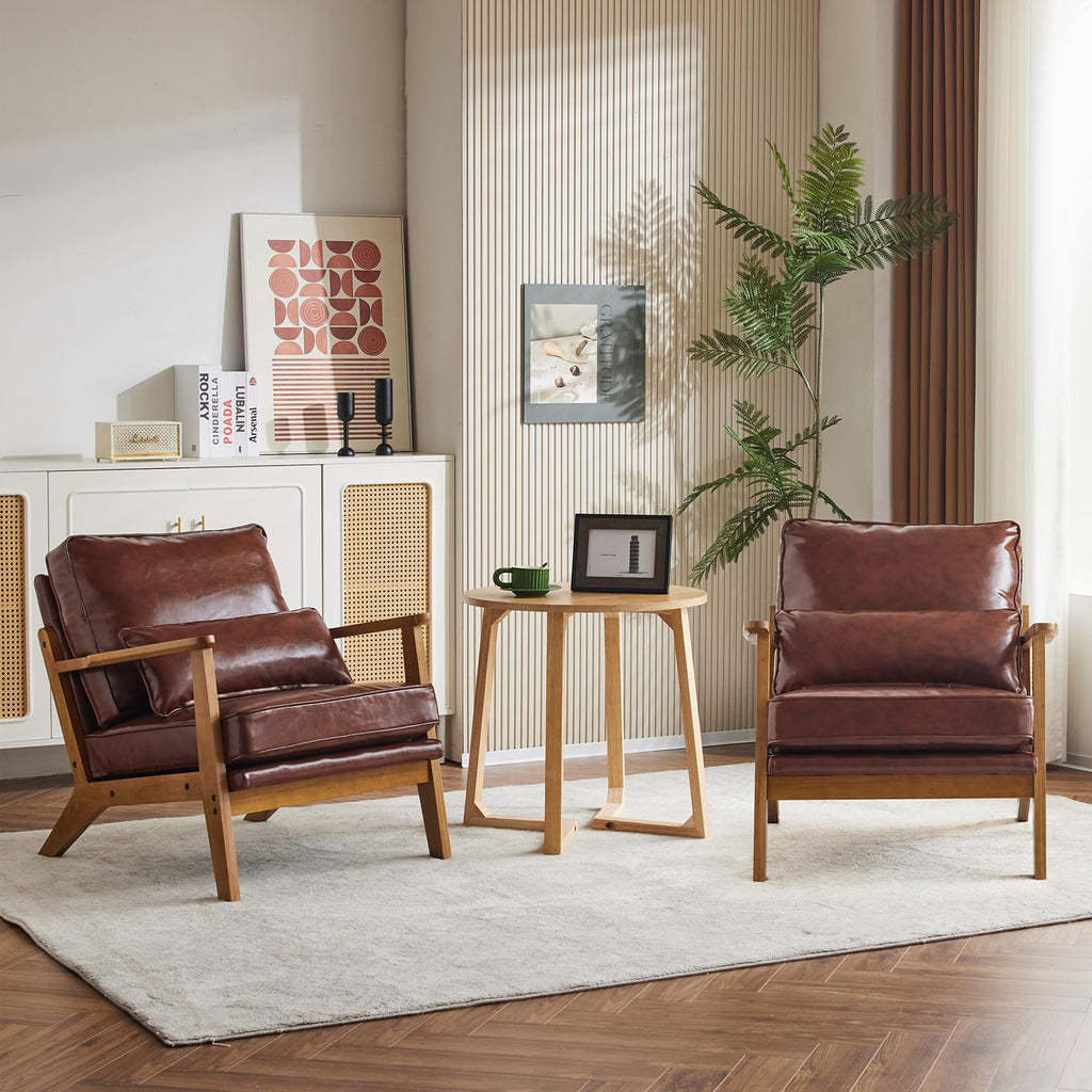 Mid-Century Lounge Accent Chair, Red-Brown