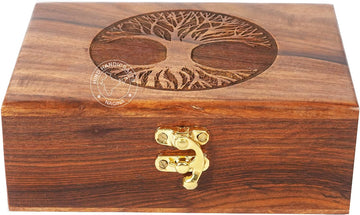 Handmade Rosewood Tree of Life Engraved Keepsake Box - Wooden Jewellery Organizer for Women & Men | Handcarved