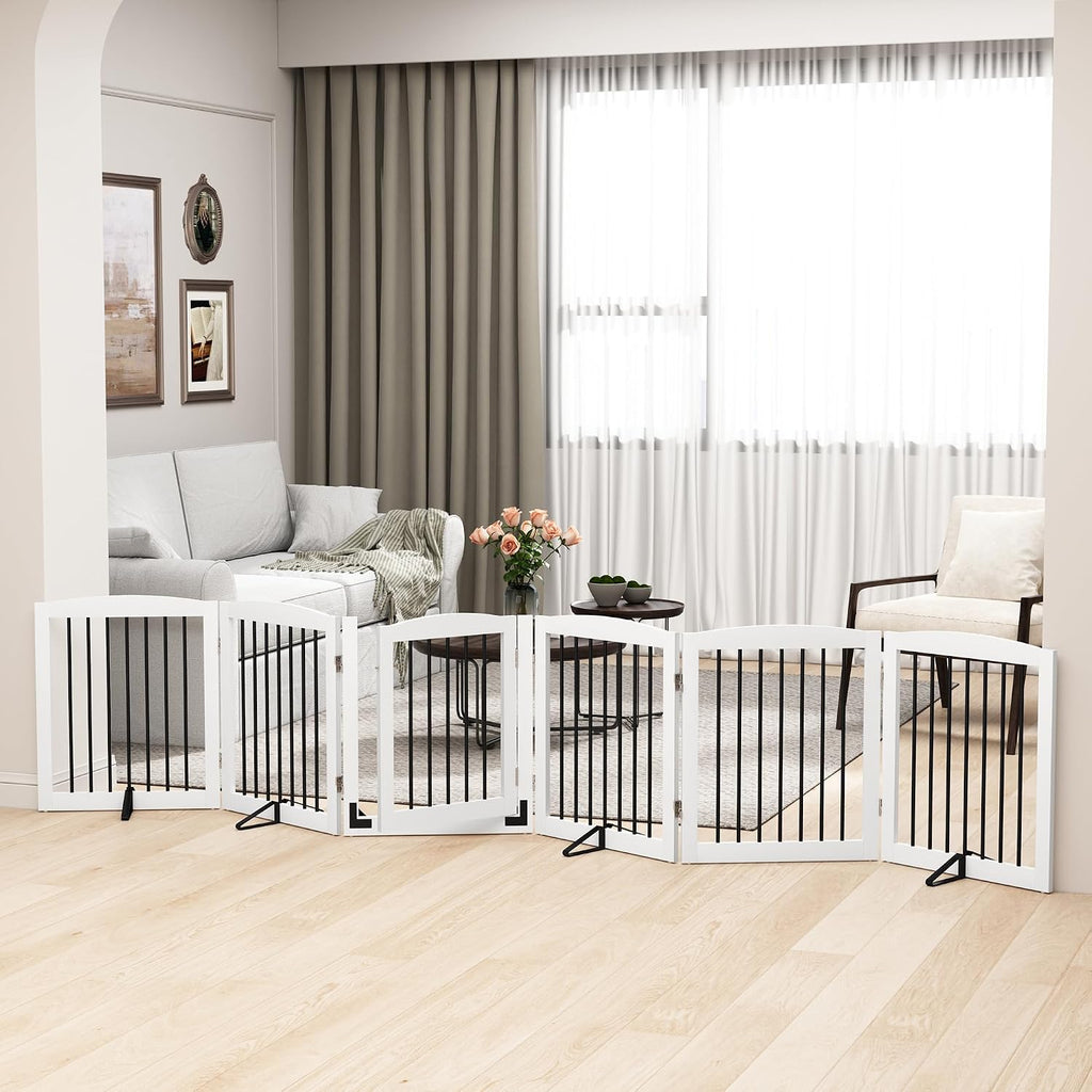 Freestanding Pet Gates with Walk Through Door, Dog Indoor Fence, Dog Gate for The House, Stairs, Extra Wide Pet Gate