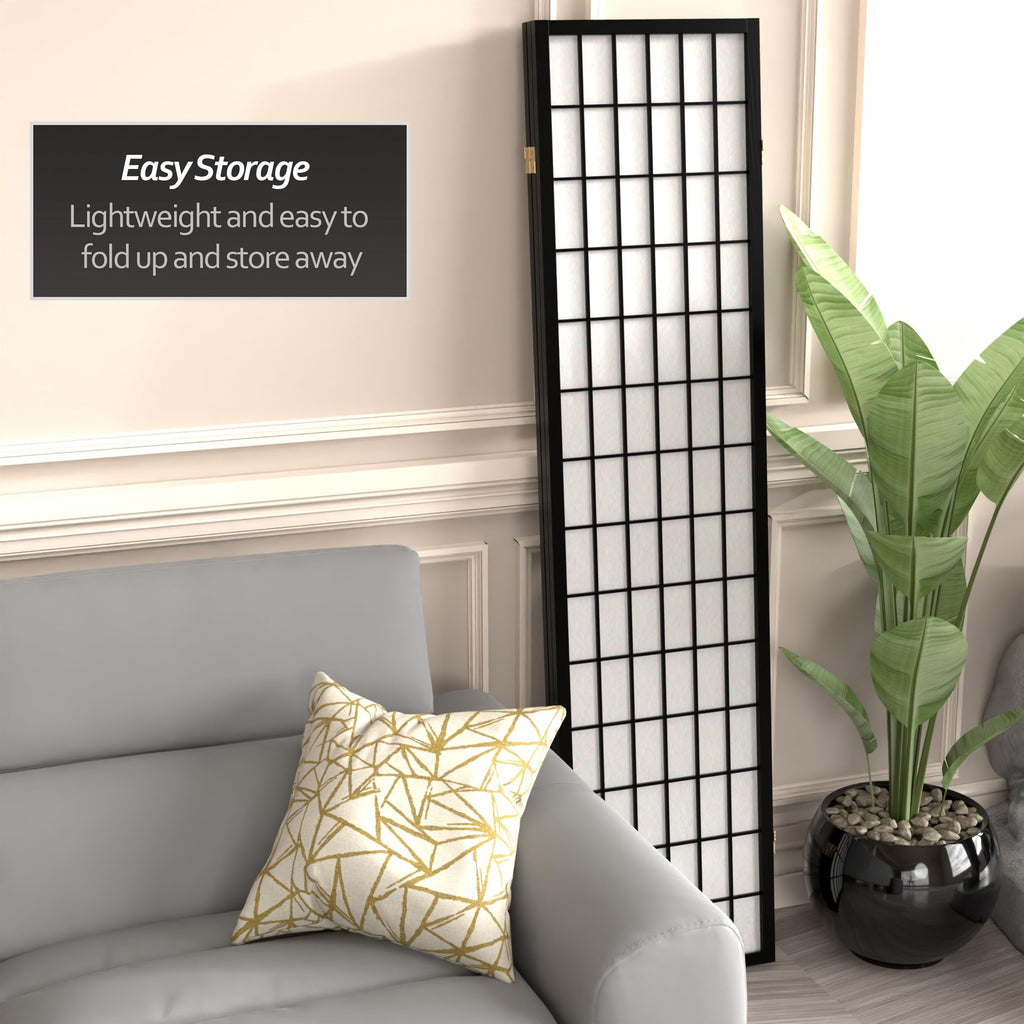 6 ft. Tall Window Pane Shoji Screen - Black - 3 Panels