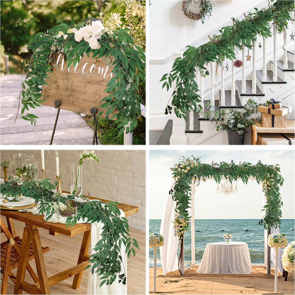 Artificial Willow Leaves Vine Twigs 5.9Ft Fake Hanging Ivy Plants Silk Green Leaf Rattan Garland Greenery Decor - Set of 2