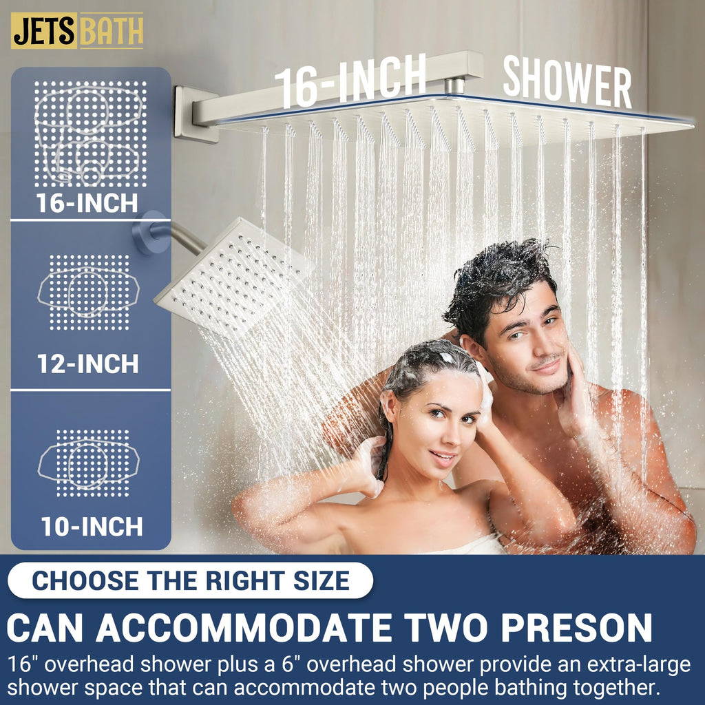 16" Thermostatic Dual Rainfall Head Brushed Nickel Shower System