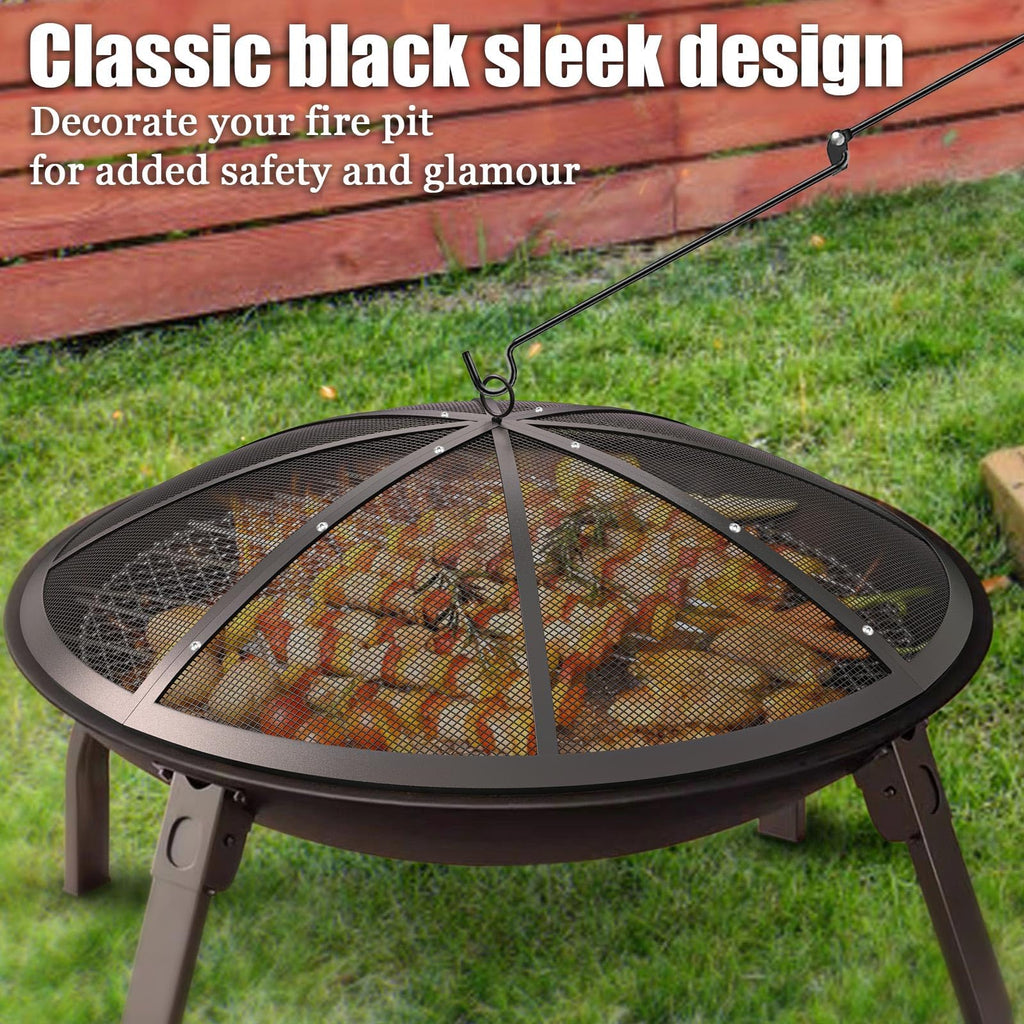 RAY Fire Pit Spark Screen, 22 Inch with Handle & Poker
