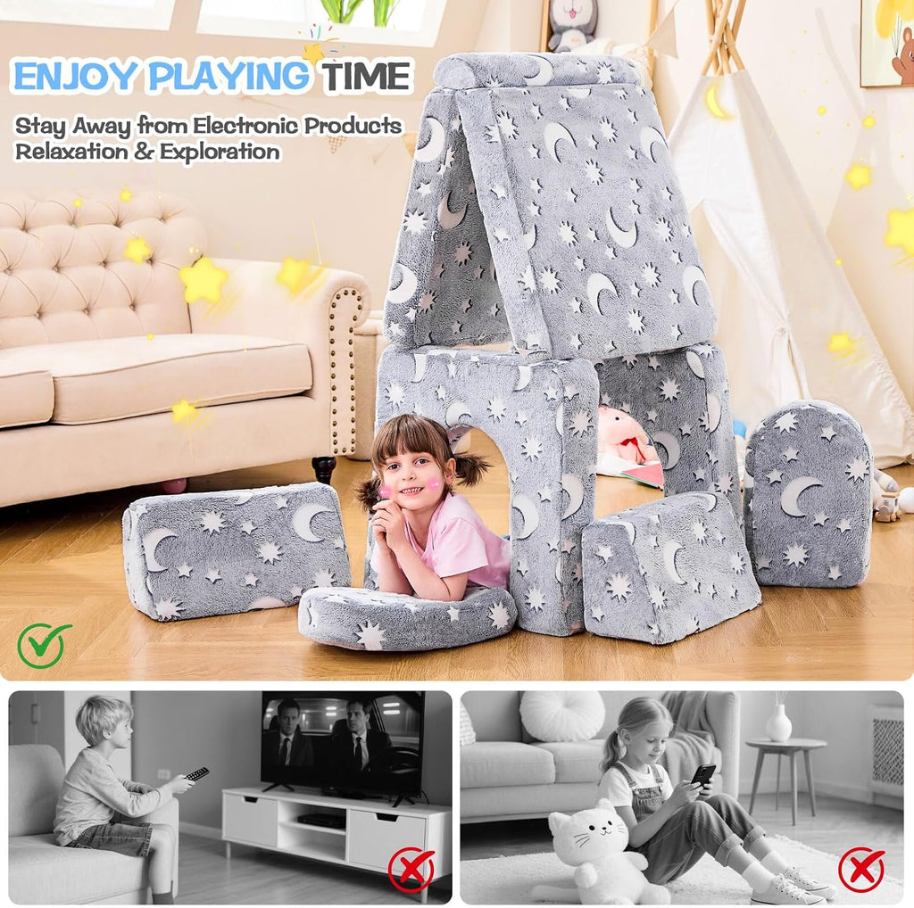 Star Modular Kids Play Couch for Toddlers 1-3,10 PC Glow-in-the-Dark