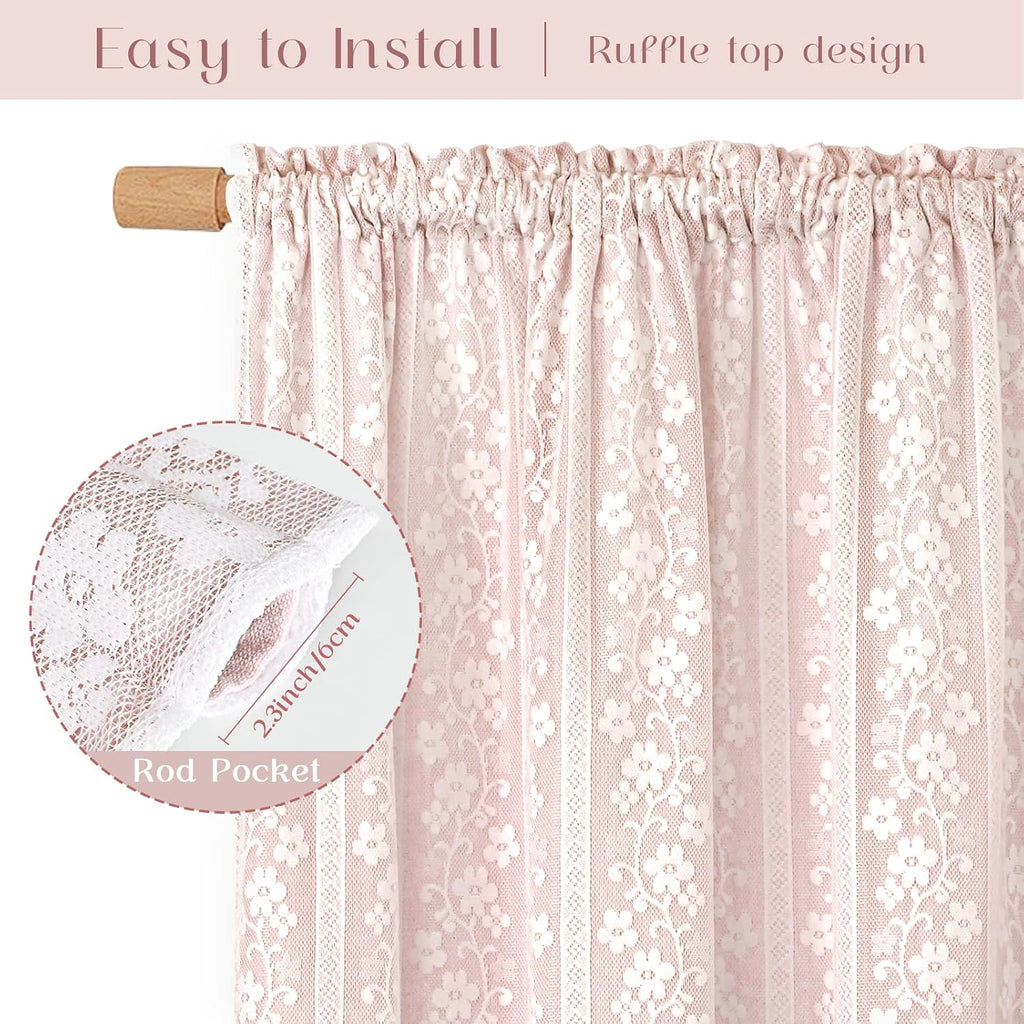 Linen Valances for Windows Farmhouse, Double Layers Kitchen Curtains with Linen and Lace, Rustic Valance Curtains for