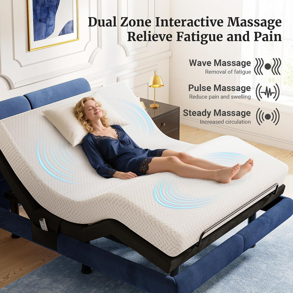 T600 Adjustable Bed Frame Split King Size with Remote & Massage - Syncable Electric Beds Bases, Zero Gravity, Dual
