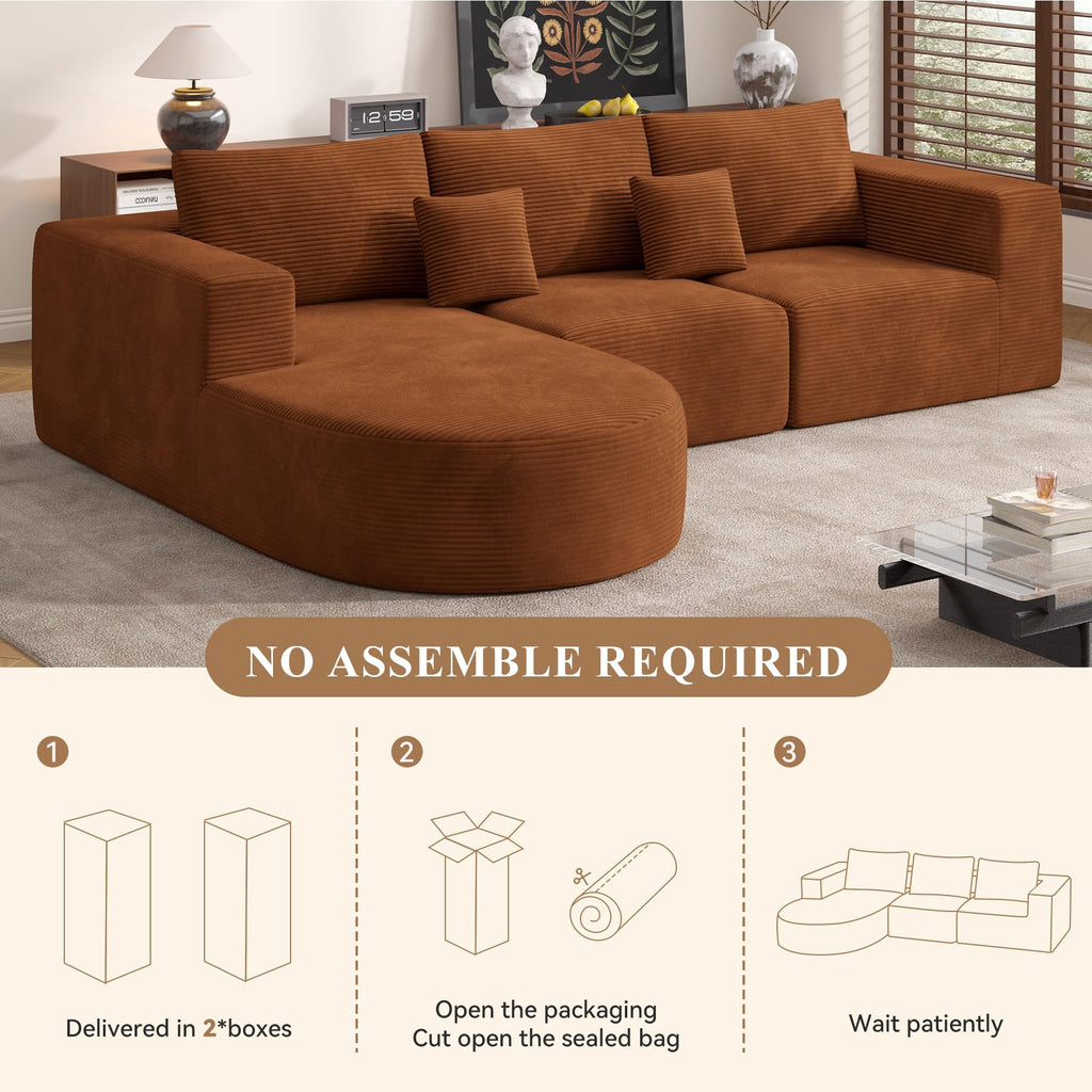 L-Shaped Boneless Couch, 104" Couches with Curved Chaise, Modular Sectional with Deep Seat, Modern Cozy Cloud
