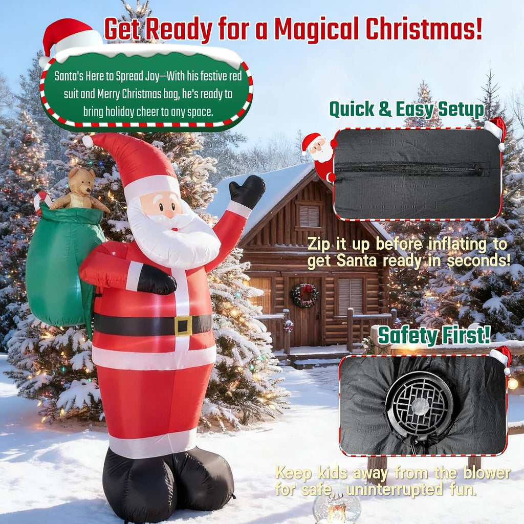 8 FT Christmas Inflatable Santa Claus Outdoor Decorations - LED Lights, Waterproof & Durable Inflatable Xmas Yard