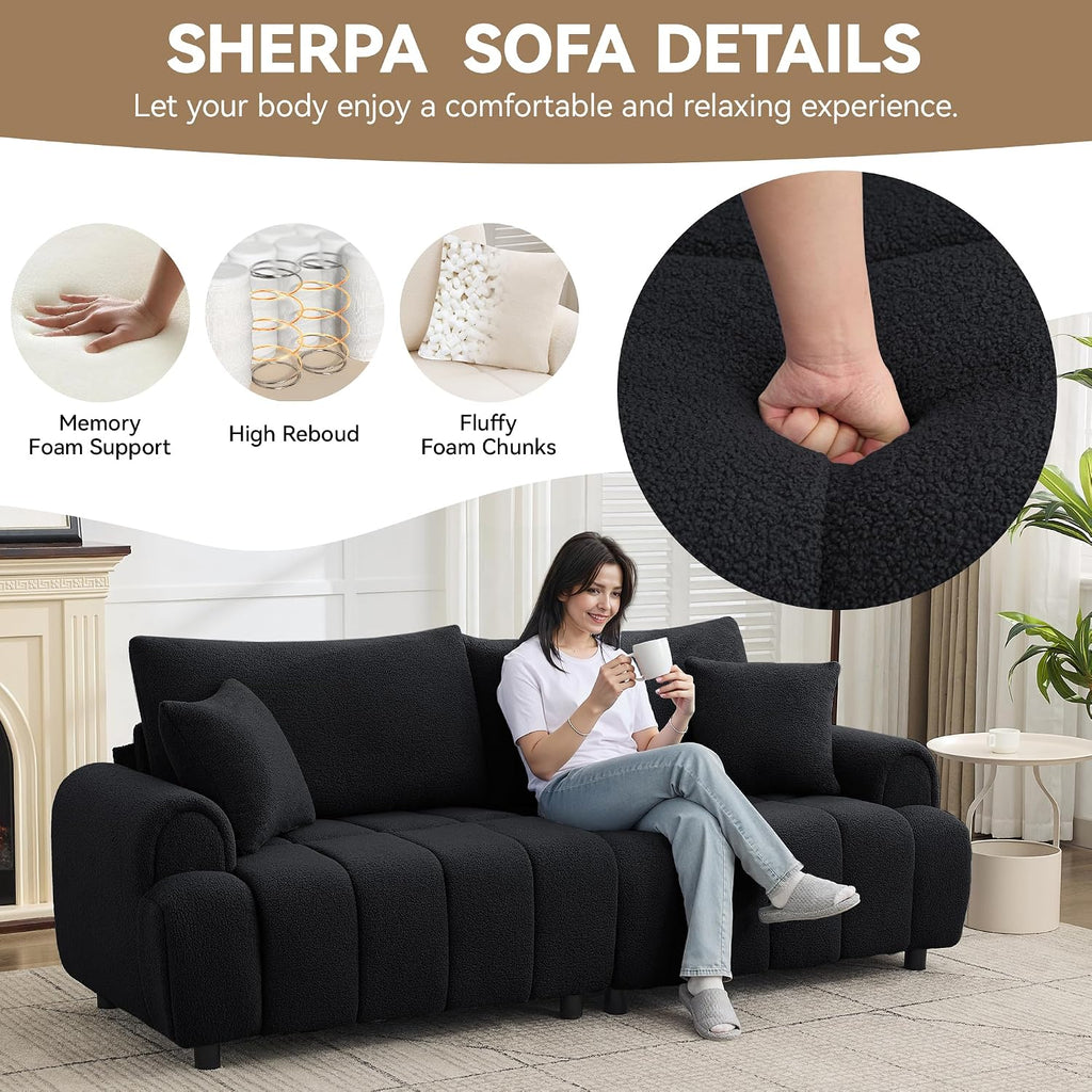 88 "Modern Boucle Sofa Couch, Oversized Comfy 3 Seater Sherpa Curved Sofas Deep Seat